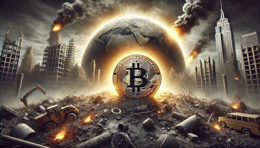 ¿Qué pasará con bitcoin en un escenario de crisis mundial? Imagen generada por CriptoNoticias mediante Dall-E, de OpenAI.